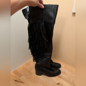 ZARA Suede Fringe Black Leather Statement Boots